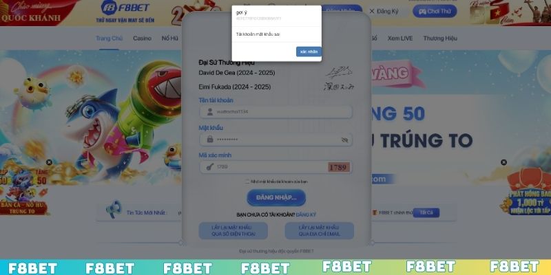 Các sự cố khiến hội viên đăng nhập F8BET thất bại